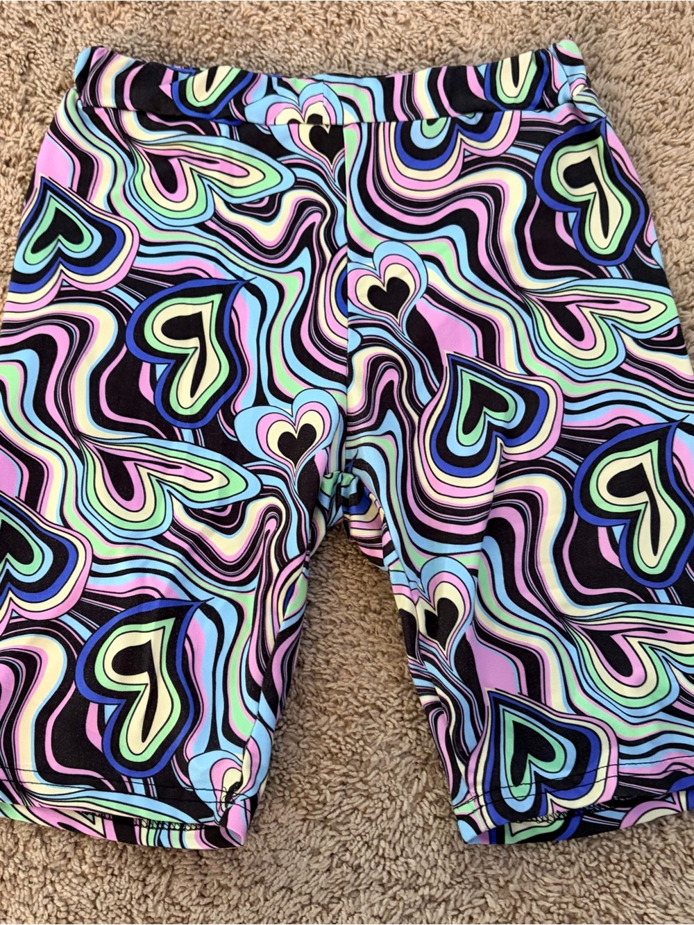 Y2K Psychedelic Swirl & Heart High Waisted Shorts - Multi Color - 055
